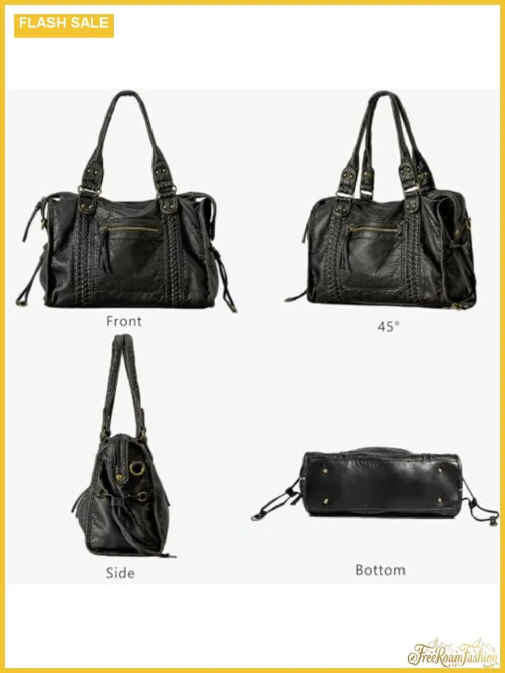 Vegan Leather Tote Hobo Bag Y2K Grunge Washed Purse Slouchy Shoulder Crossbody